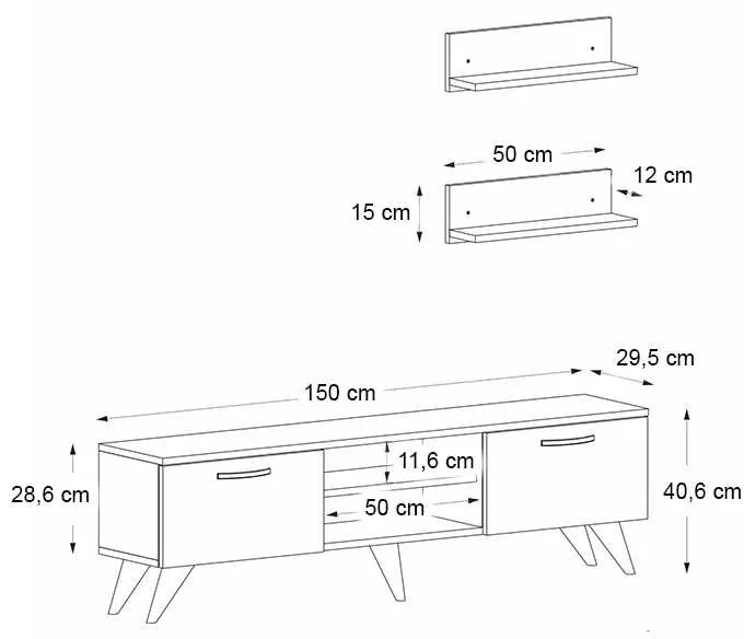 Έπιπλο τηλεόρασης Colin Megapap χρώμα καρυδί 150x29,5x40,6εκ.