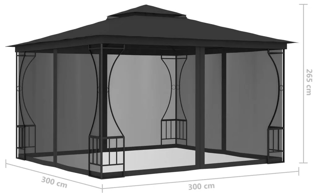 vidaXL Κιόσκι με Δίχτυα Ανθρακί 300 x 300 x 265 εκ.