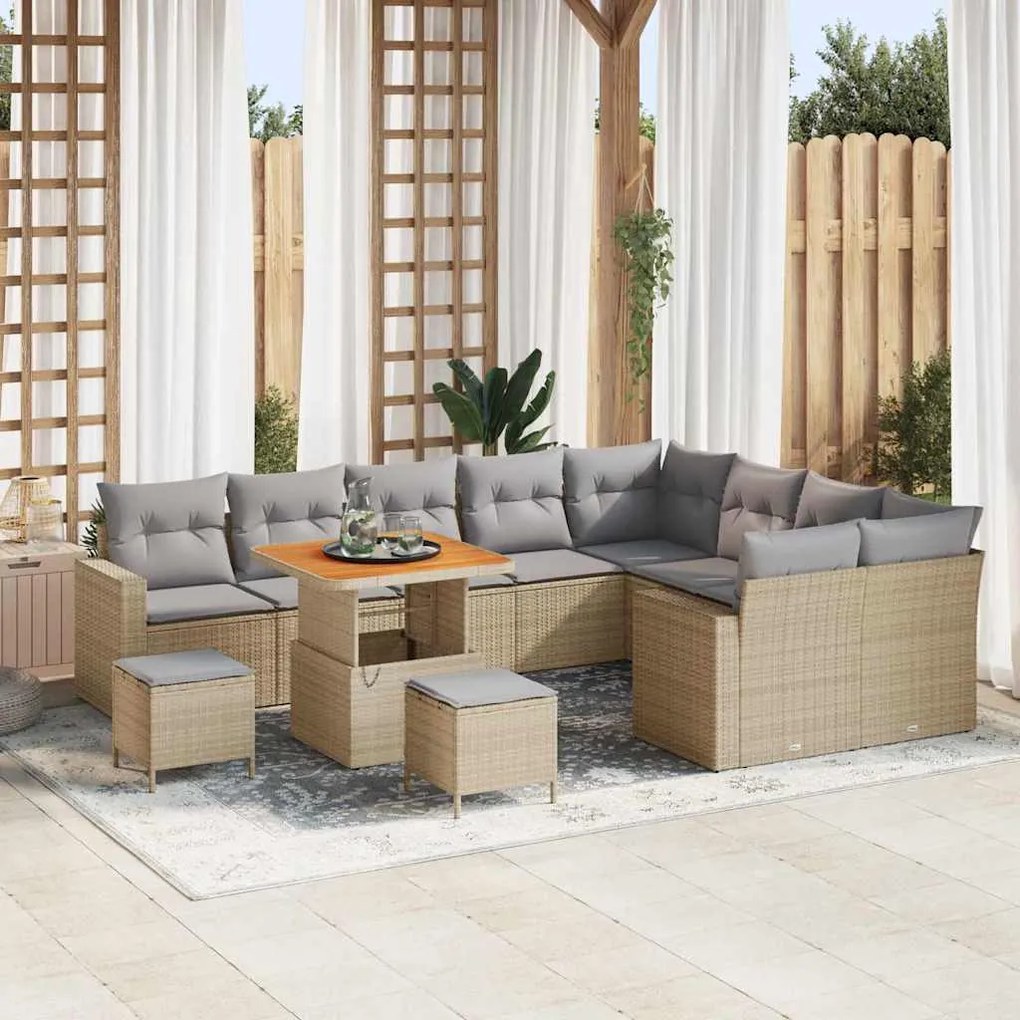 vidaXL Σετ Καναπέ Κήπου 12 pcs Μπεζ συνθετικό ρατάν