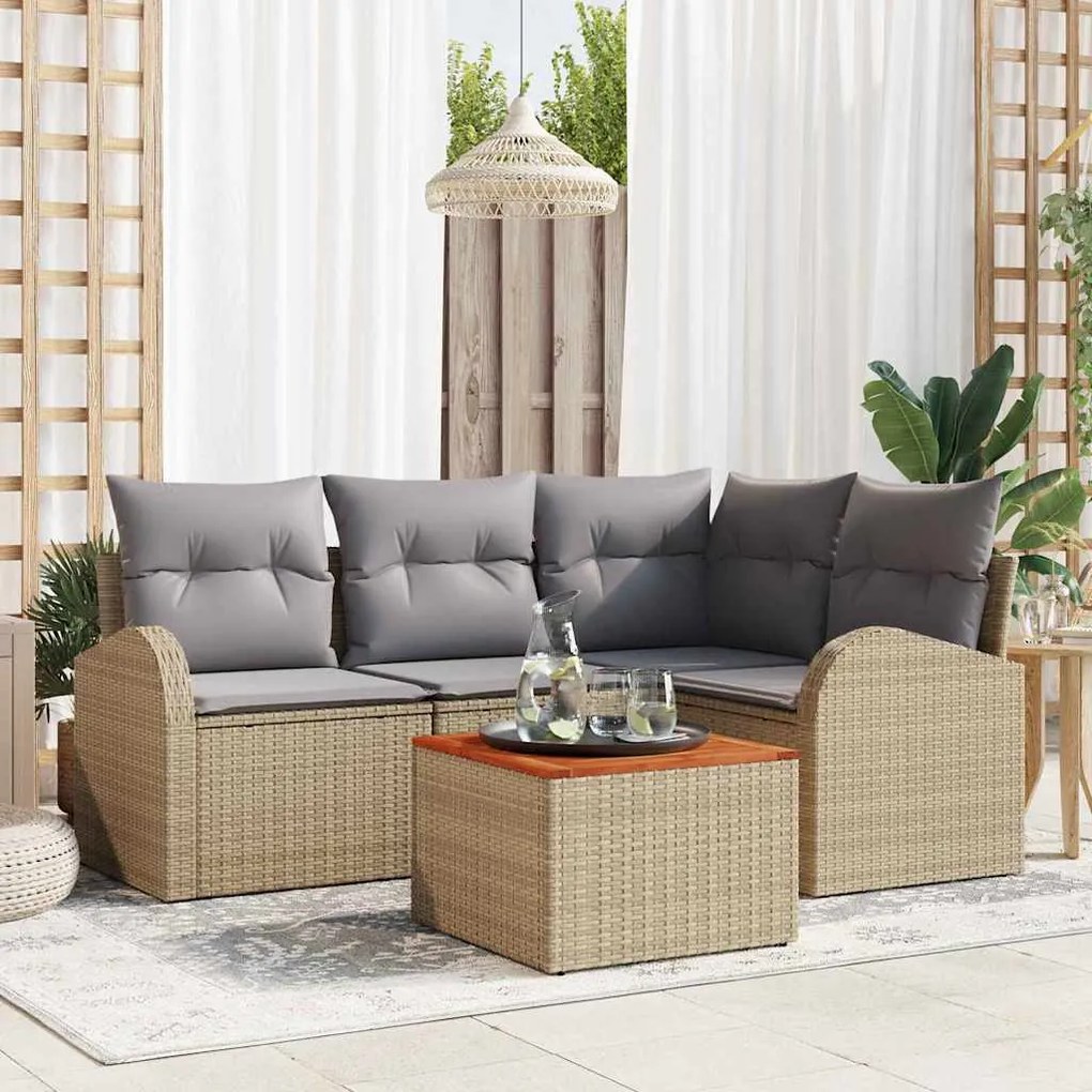 vidaXL Σετ Καναπέ Κήπου 5 pcs Μπεζ Πολυ ράταν