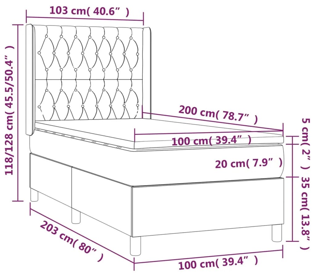 ΚΡΕΒΑΤΙ BOXSPRING ΜΕ ΣΤΡΩΜΑ &amp; LED ΣΚ.ΓΚΡΙ 100X200 ΕΚ ΥΦΑΣΜΑΤΙΝΟ 3138534