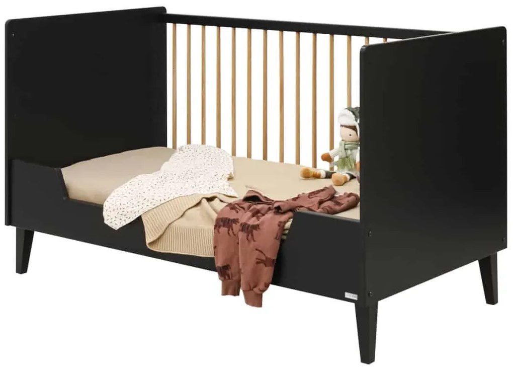 Βρεφικό Κρεβάτι Xem 70x140cm  Matt Black + Oak ToiToiKids