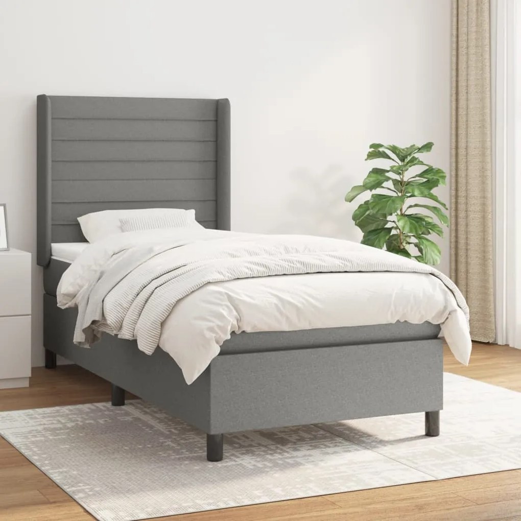 vidaXL Κρεβάτι Boxspring με Στρώμα Σκούρο Γκρι 90x190 εκ. Υφασμάτινο