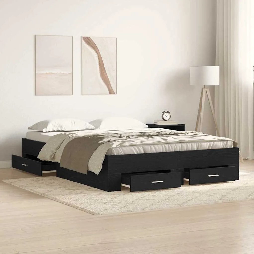 vidaXL Κρεβάτι με Συρτάρια Μαύρη δρυς 160 x 200 cm Επεξεργασμένο ξύλο
