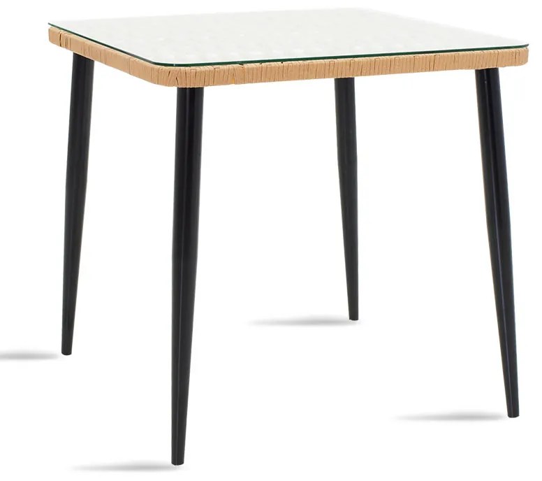 Intrahome Τραπέζι Naoki Intrahome μέταλλο μαύρο-pe φυσικό-γυαλί 80x80x78εκ | SKU: INTRAPA-251111112