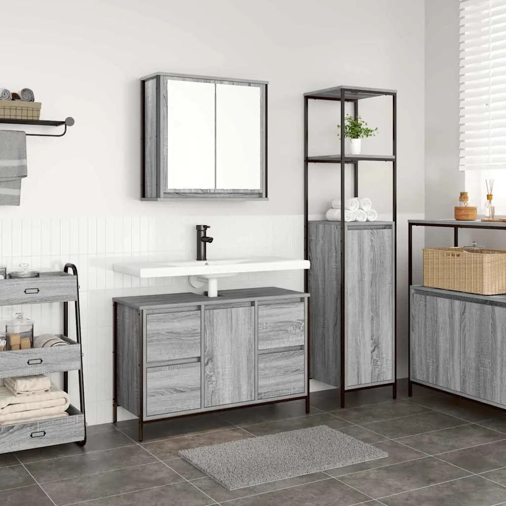 vidaXL Σετ Επίπλων Μπάνιου με συρτάρι 2 pcs Γκρι σονόμα και Μαύρο
