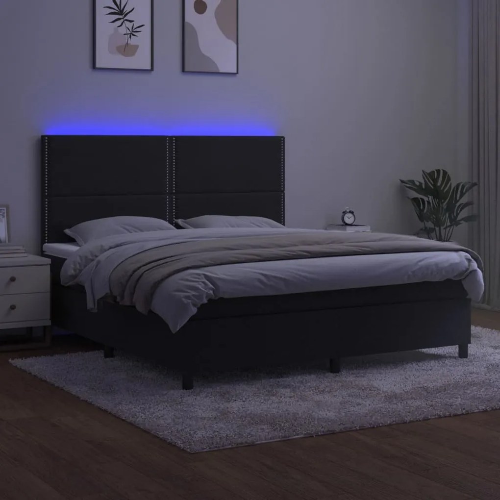 vidaXL Κρεβάτι Boxspring με Στρώμα & LED Μαύρο 180x200 εκ. Βελούδινο