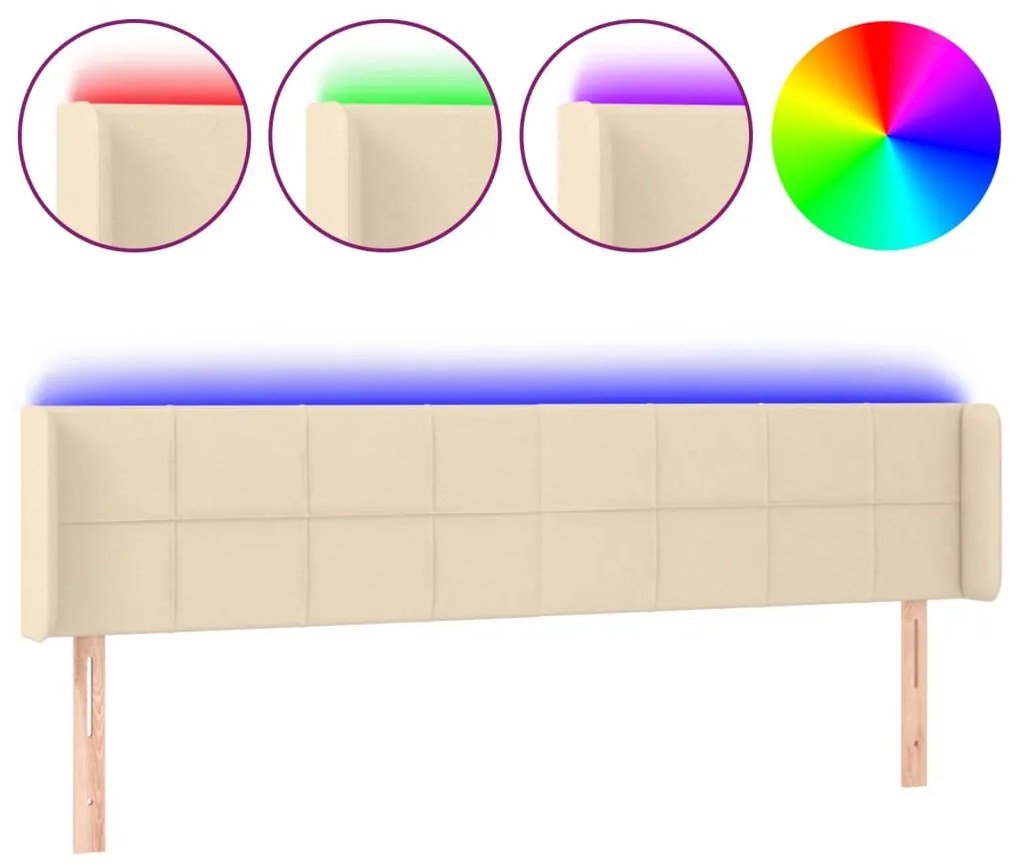 vidaXL Κεφαλάρι Κρεβατιού LED Κρεμ 163x16x78/88 εκ. Υφασμάτινο