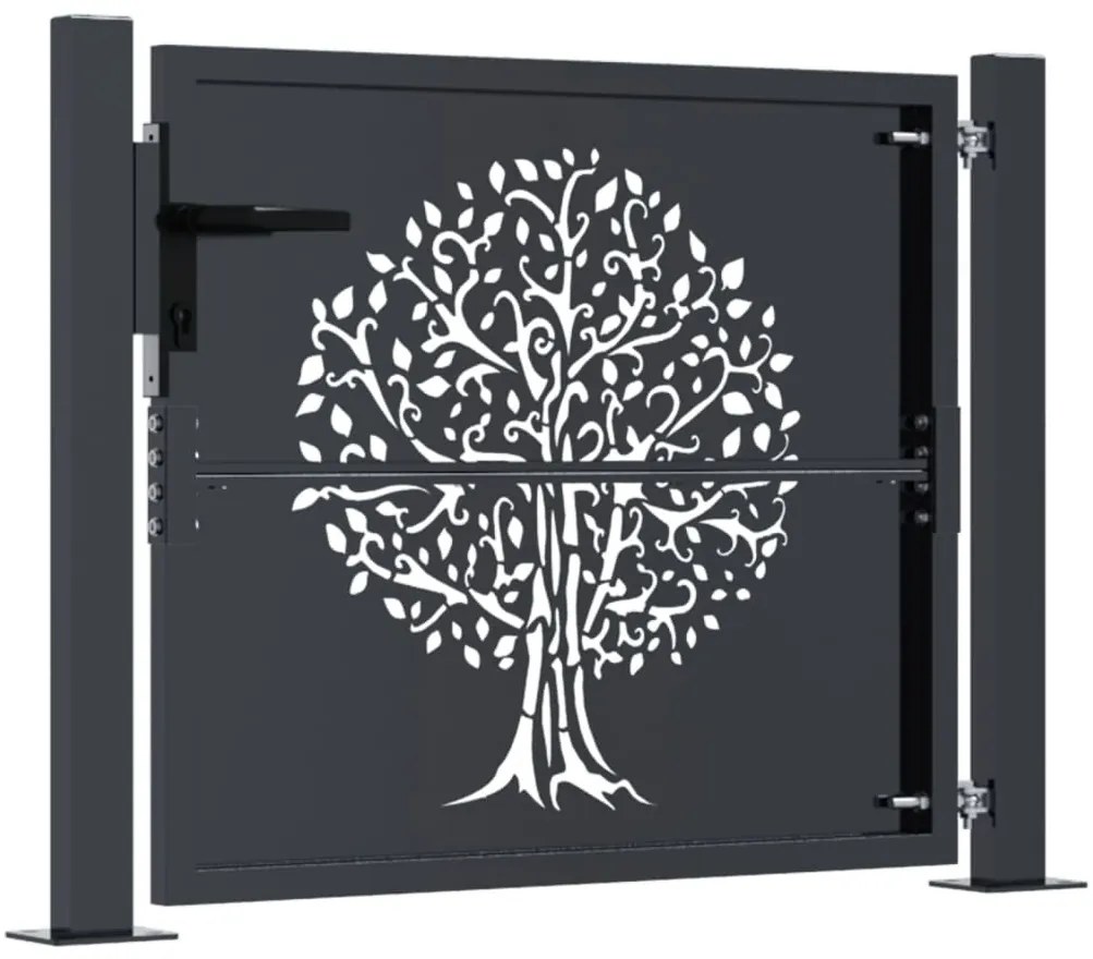 vidaXL Πόρτα Κήπου Ανθρακί 100x100 εκ. Σχέδιο Δέντρου από Ατσάλι