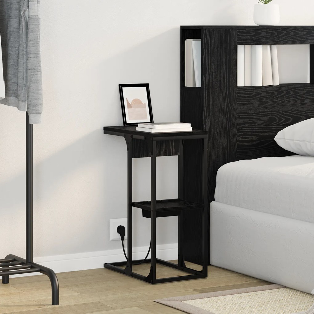 vidaXL Κομοδίνο Μαύρη Δρυς 41.5 x 26 x 60.5 εκ Επεξεργασμένο ξύλο