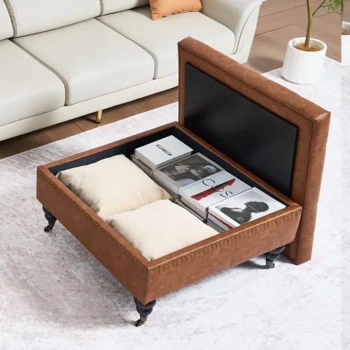 VEVOR 31 in Square Leather Ottoman with Storage Coffee Table for Living Room