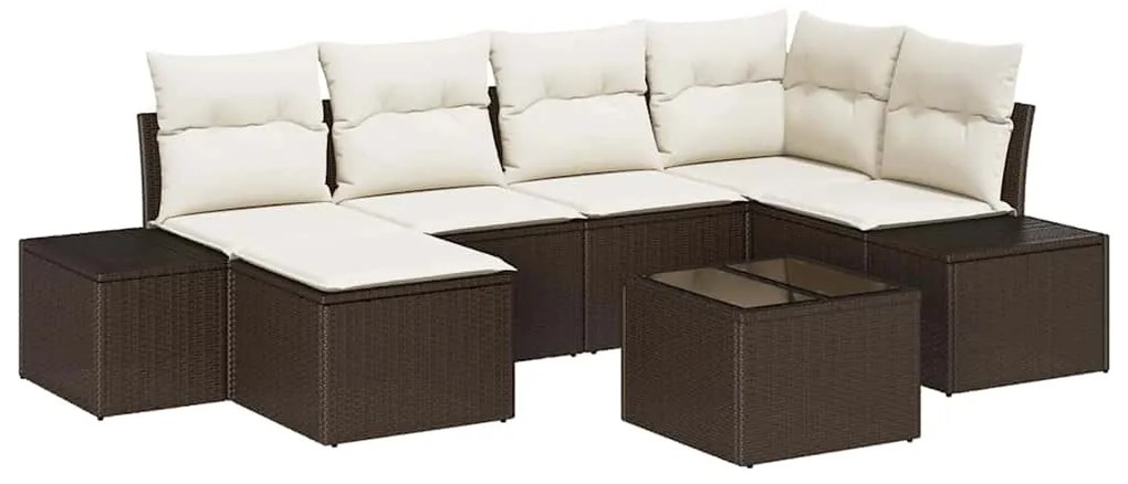 vidaXL Σετ Καναπέ Κήπου με μαξιλάρι 7 pcs Καφέ και κρεμ Πολυ ράταν