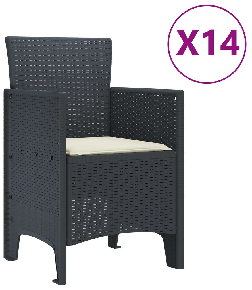 vidaXL Σετ Τραπεζαρίας Κήπου με Μαξιλάρια 15 pcs Ανθρακί Large