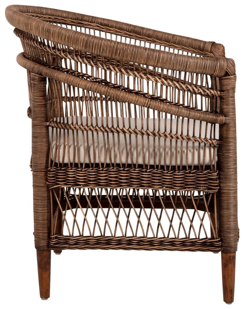 Καρέκλα - Πολυθρόνα MALAWI C9635.01 Ξύλο Μαόνι με Rattan Kαφέ και Λευκό Μαξιλάρι 80x70x86Υεκ. 80x70x86 εκ.