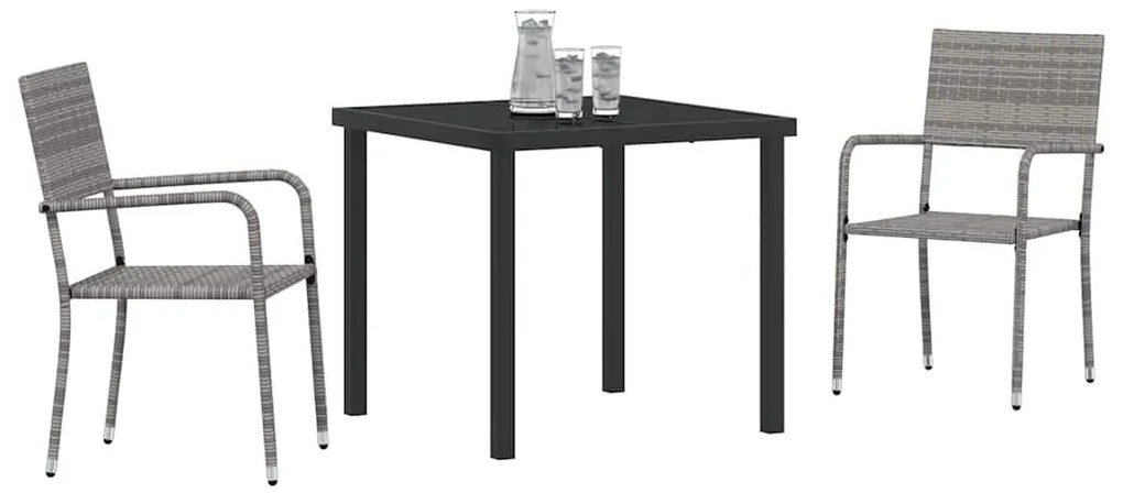 vidaXL Σέτ φαγητού για κήπο με μαξιλάρι 3 pcs Γκρι συνθετικό ρατάν
