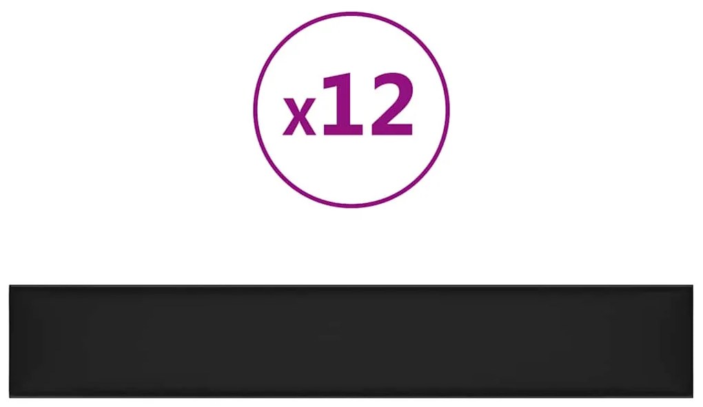 vidaXL Πάνελ Τοίχου 12 τεμ. Μαύρα 90 x 15 εκ. 1,62 μ² Συνθετικό Δέρμα