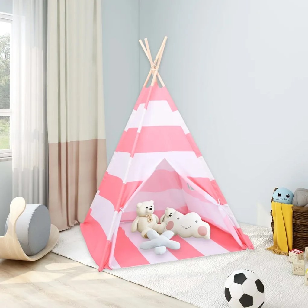 vidaXL Σκηνή Teepee Παιδική Ριγέ 120x120x150 εκ. Peach Skin με Σάκο