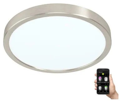 Πλαφονιέρα Οροφής IP44 Ø28,5cm LED 19,5w 2550lm 2700-6500K Remote-App Nickel Satine Eglo Fueva-Z 98845