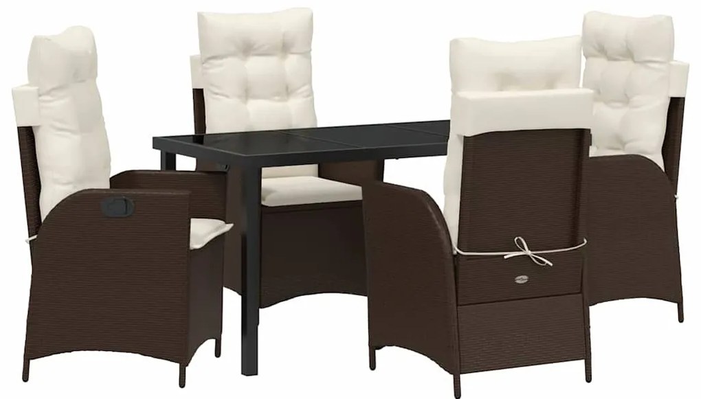 vidaXL Σέτ φαγητού για κήπο με μαξιλάρι 5 pcs Καφέ συνθετικό ρατάν