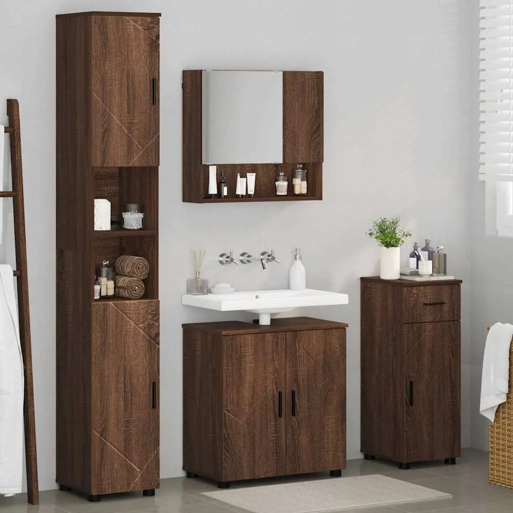 vidaXL Σετ Επίπλων Μπάνιου με συρτάρι 4 pcs Καφέ δρυς 61 x 35 x 64 εκ.