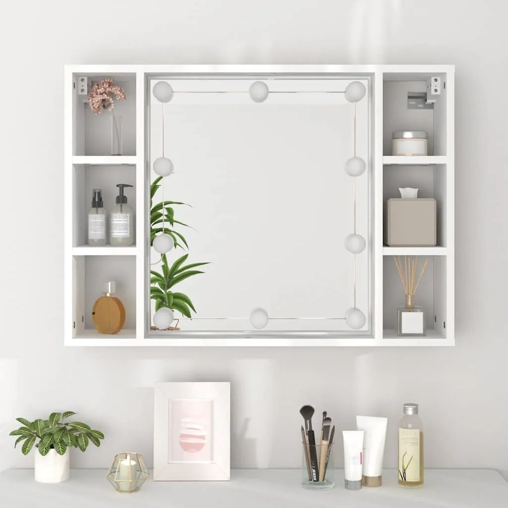 vidaXL Έπιπλο Καθρέπτη με LED Λευκό 76 x 15 x 55 εκ.