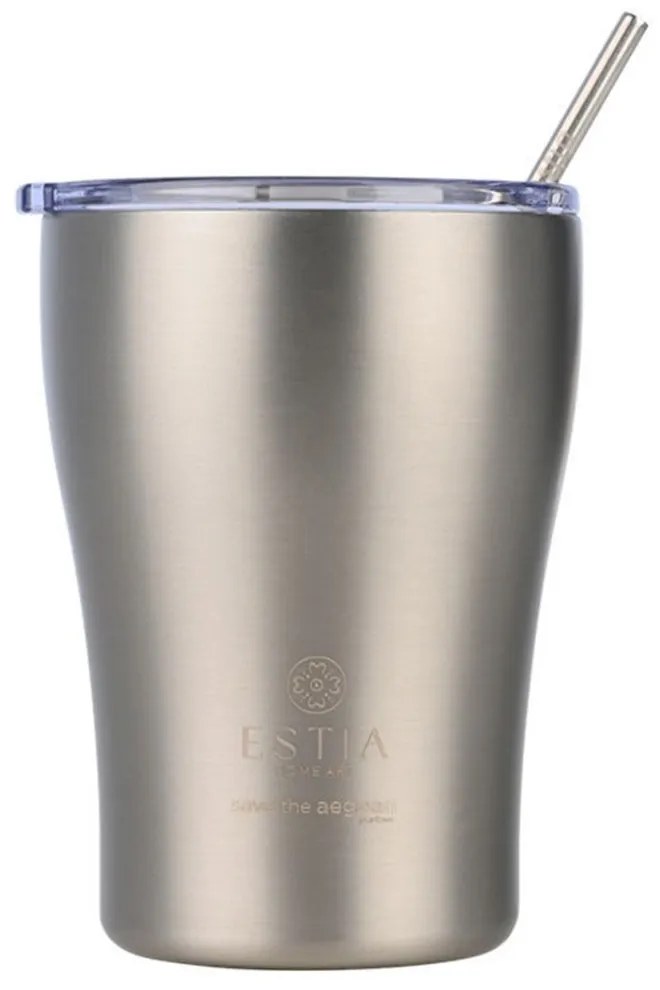 Ποτήρι - Θερμός Με Καλαμάκι Steel Flow Save The Aegean 01-31855 350ml Silver Estia