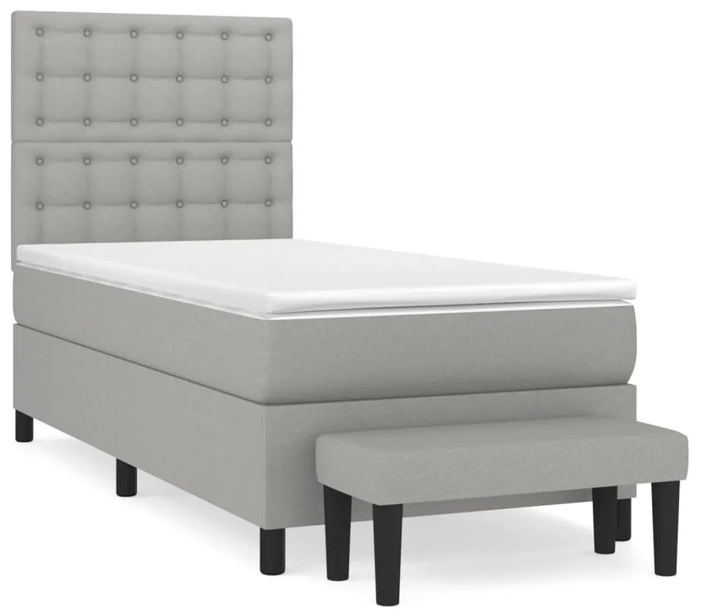 vidaXL Κρεβάτι Boxspring με Στρώμα Ανοιχτό Γκρι 90x190 εκ. Υφασμάτινο