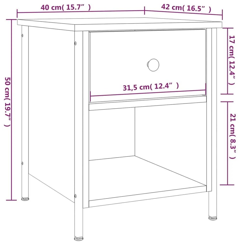 Κομοδίνα 2 Τεμ. Καφέ Δρυς 40x42x50 εκ. από Επεξεργασμένο Ξύλο - Καφέ