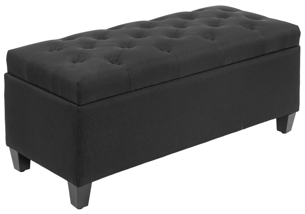 HOMCOM Πολυθρόνα με αποθηκευτικό χώρο, Τραπεζάκι, πολυεστερικό ύφασμα τύπου λινάτσας, Ξύλο καουτσούκ, Μαύρο, 100 x 40 x 44 cm