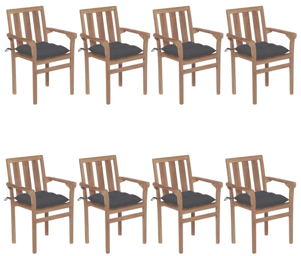 3073448 vidaXL Καρέκλες Κήπου Στοιβαζόμενες 8 τεμ. Μασίφ Ξύλο Teak &amp; Μαξιλάρια Ανθρακί, 1 Τεμάχιο