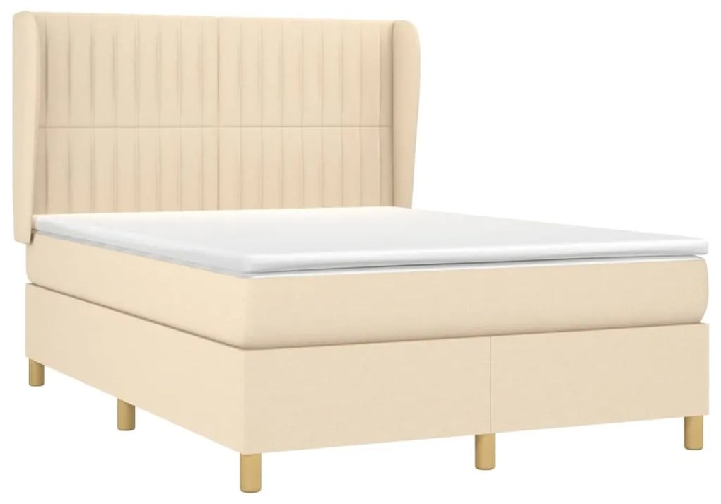 Κρεβάτι Boxspring με Στρώμα Κρεμ 140x200 εκ. Υφασμάτινο - Κρεμ