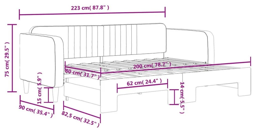 Καναπές Κρεβάτι Συρόμενος Μαύρος 80 x 200 εκ. Βελούδινος - Μαύρο