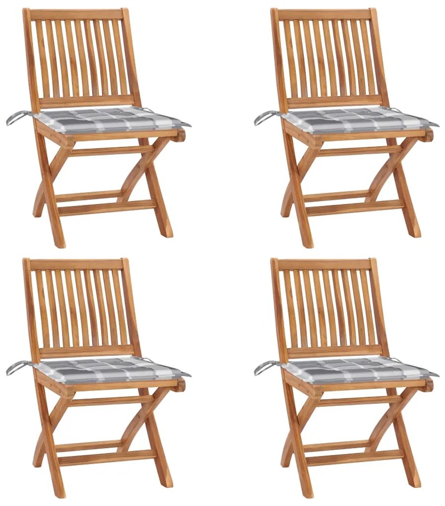 vidaXL Καρέκλες Κήπου Πτυσσόμενες 4 τεμ. Μασίφ Ξύλο Teak με Μαξιλάρια