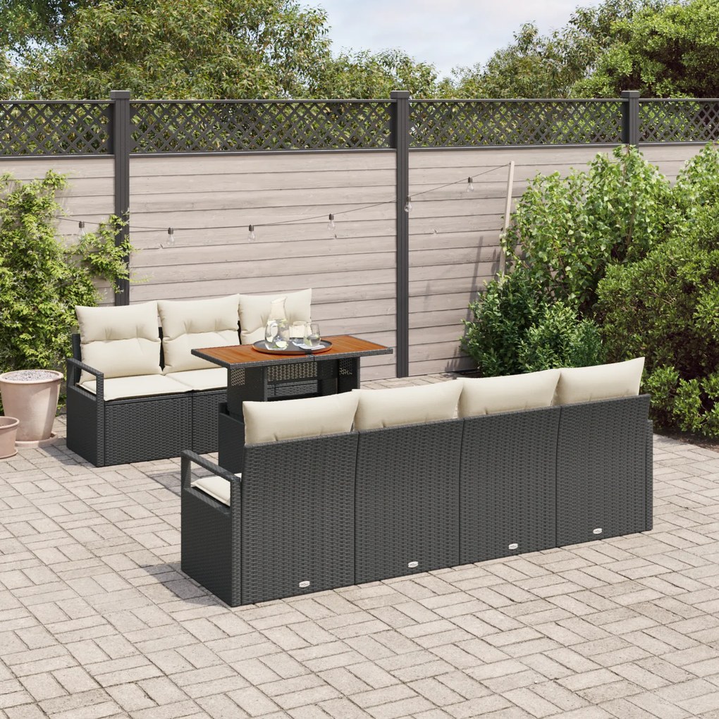 vidaXL 8 Piece Garden Sofa Set with Cushions Black Poly Rattan Acacia