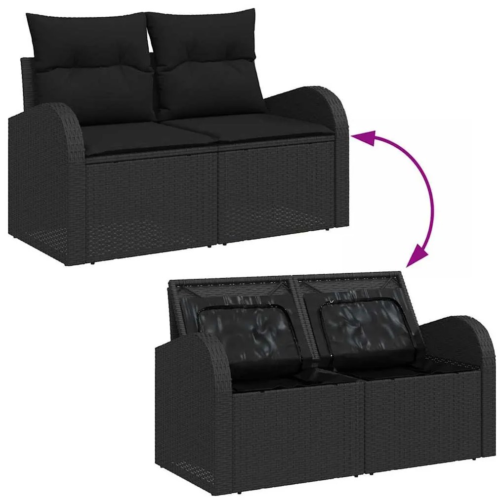 vidaXL Σετ Καναπέ Κήπου με μαξιλάρι 7 pcs Μαύρο 55 x 55 x 37 εκ