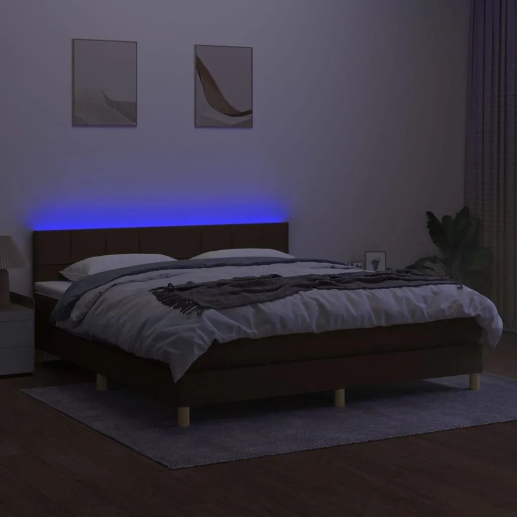 Κρεβάτι Boxspring με Στρώμα &amp; LED Σκ.Καφέ 160x200 εκ Υφασμάτινο  - Καφέ