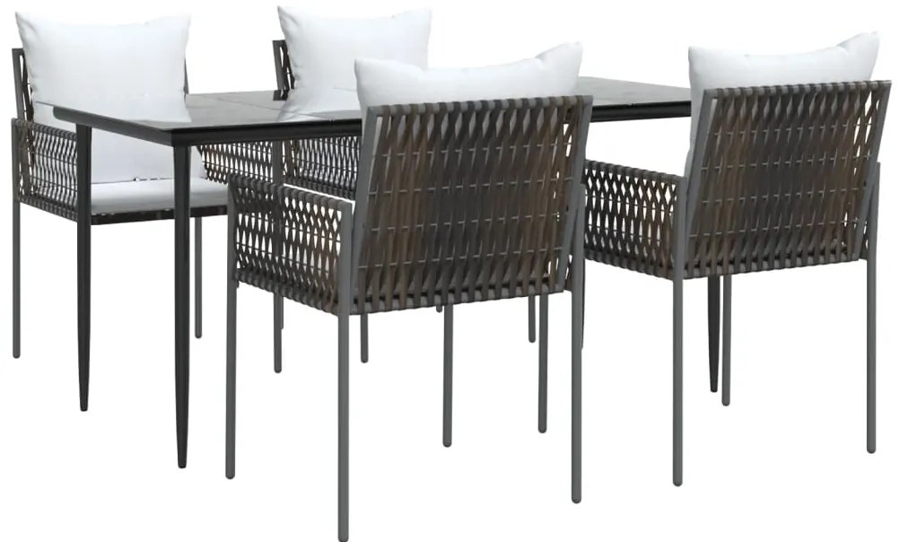 vidaXL Σετ Τραπεζαρίας Κήπου 5 τεμ. Συνθ. Ρατάν / Ατσάλι με Μαξιλάρια