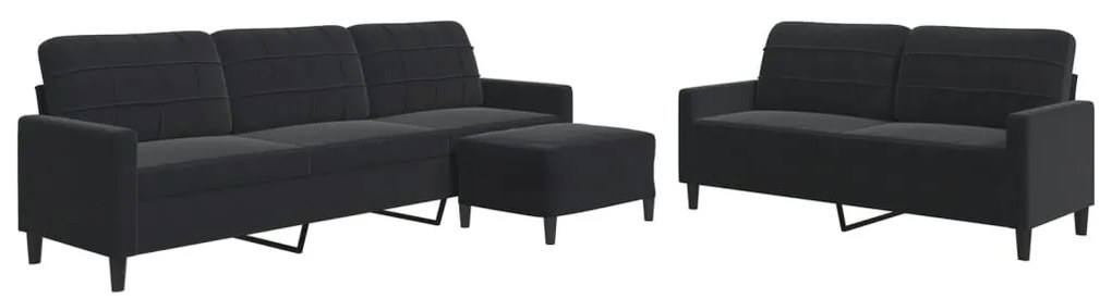 vidaXL Σετ Σαλονιού 3 Τεμαχίων Μαύρο από Βελούδο με Μαξιλάρια