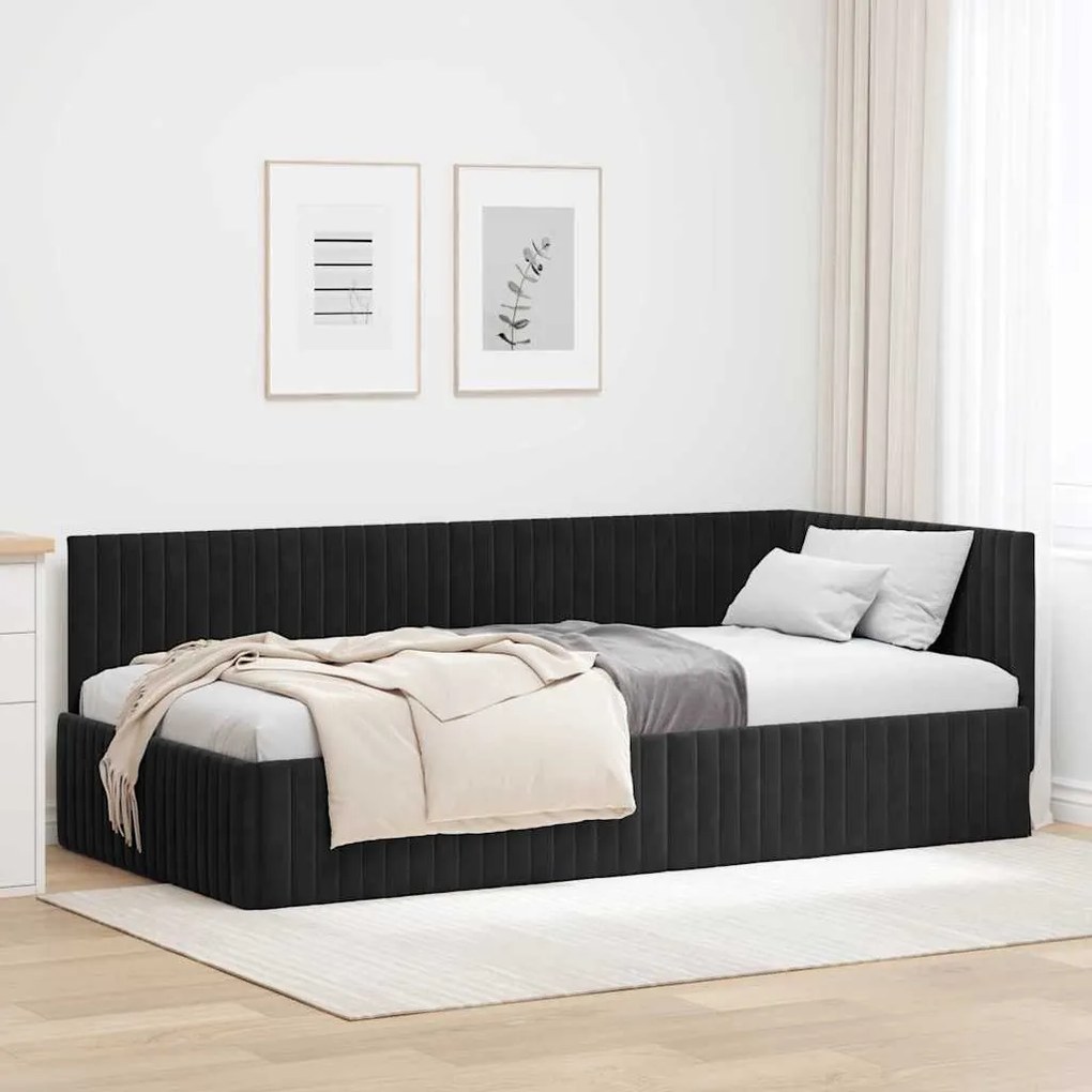 vidaXL Κρεβάτι Γωνίας με κεφαλάρι Μαύρο 100 x 200 cm Βελούδο