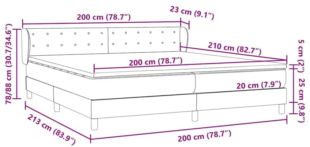 Box Spring Κρεβάτι με στρώματα Μαύρο 200x210 cm Βελούδινο - Μαύρο