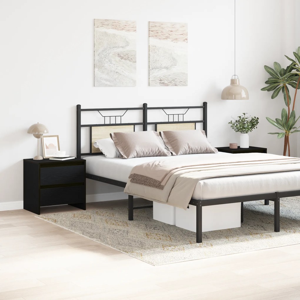 vidaXL Κομοδίνο 2 τεμ Μαύρο Δρυς 45x34x44,5 εκ Επεξεργασμένο ξύλο