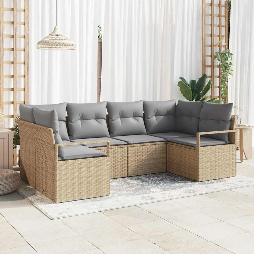 vidaXL Σετ Καναπέ Κήπου 6 pcs Μπεζ Πολυ ράταν