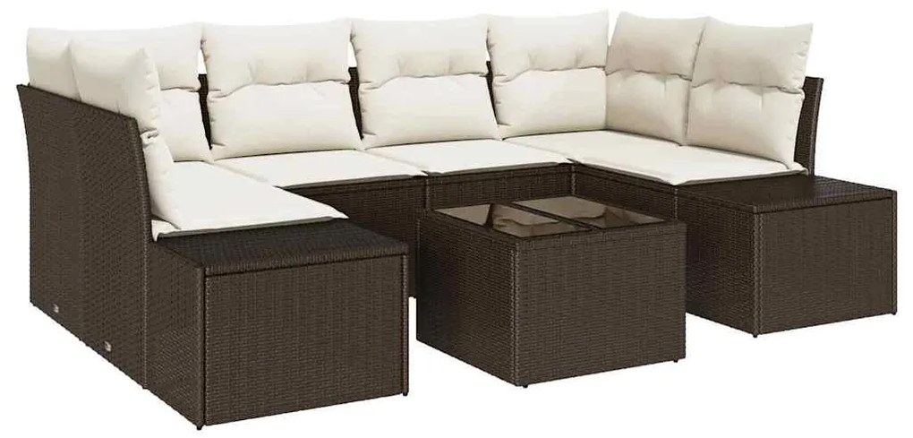 vidaXL Σετ Καναπέ Κήπου με μαξιλάρι 7 pcs Καφέ συνθετικό ρατάν