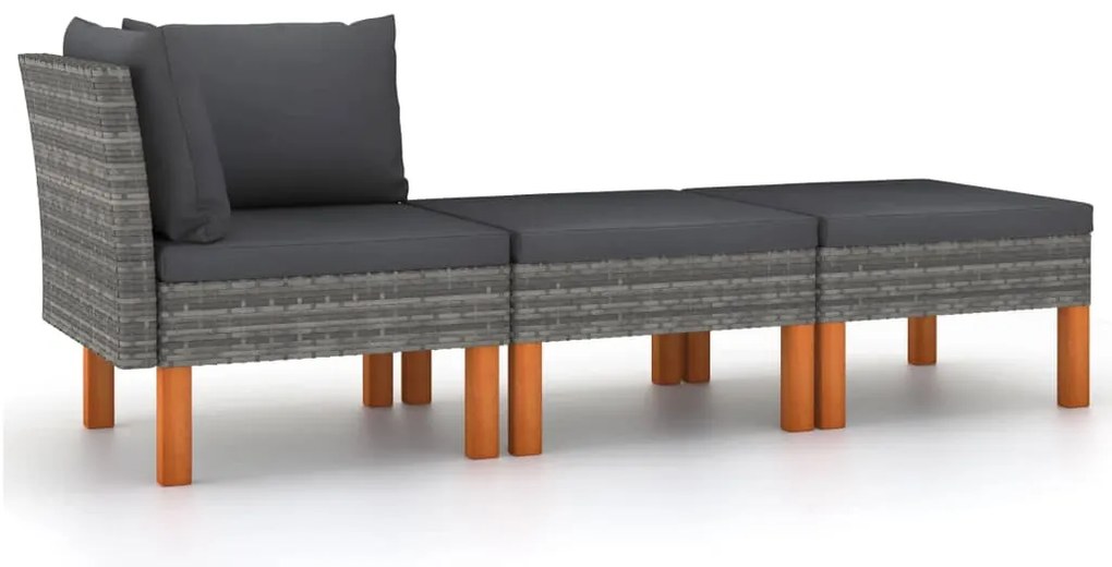 vidaXL Σαλόνι Κήπου 3 τεμ. από Συνθετικό Ρατάν / Μασίφ Ξύλο Ευκαλύπτου