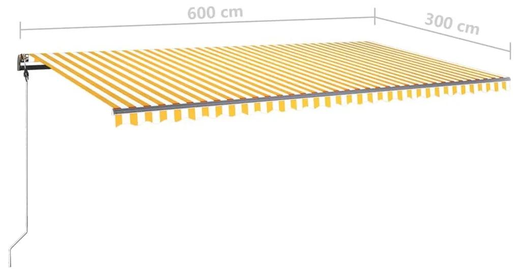 Τέντα Συρόμενη Χειροκίνητη με LED Κίτρινο / Λευκό 600 x 300 εκ. - Κίτρινο