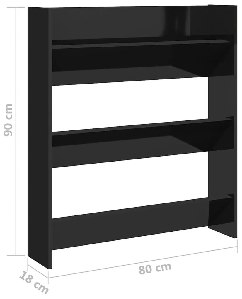 Παπουτσοθήκη Τοίχου Γυαλ. Μαύρο 80 x 18 x 90 εκ. Επεξ. Ξύλο - Μαύρο