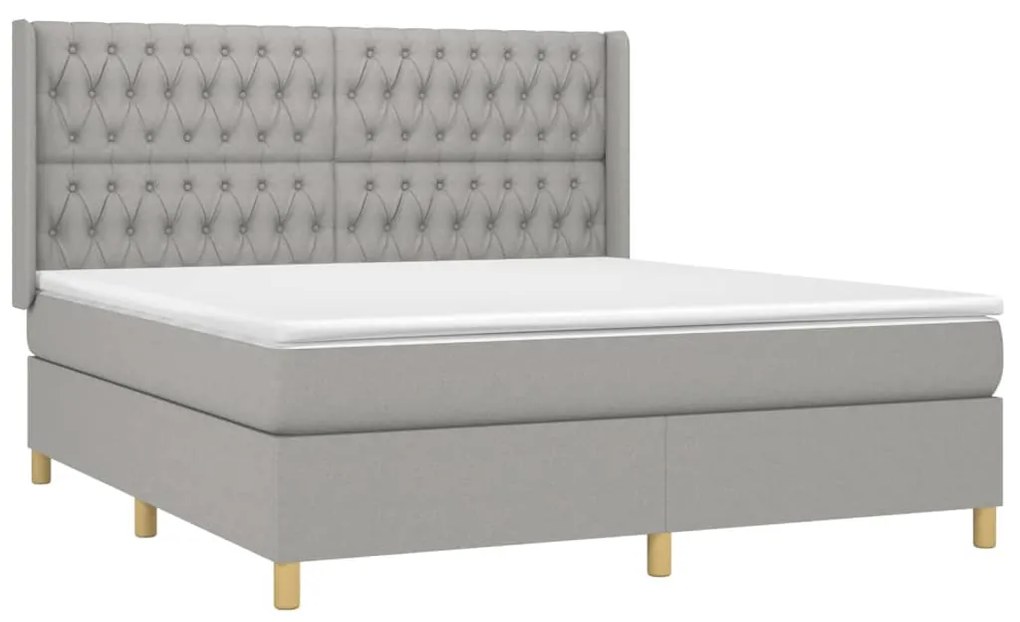 vidaXL Κρεβάτι Boxspring με Στρώμα & LED Αν.Γκρι 180x200εκ. Υφασμάτινο