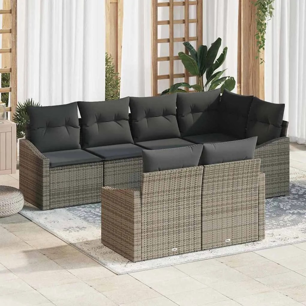 vidaXL Σέτ φαγητού για κήπο 7 pcs Γκρι Πολυ rattan, βαμμένο ατσάλι