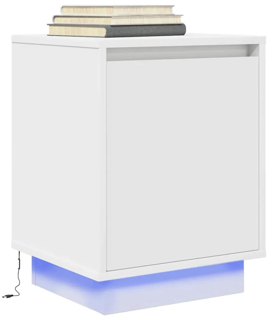 vidaXL Κομοδίνα με φώτα LED 2 τεμάχια Λευκό 38x34x50 cm
