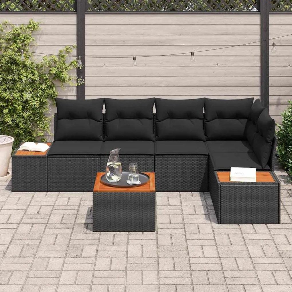vidaXL Σετ Καναπέ Κήπου με μαξιλάρι 6 pcs Μαύρο Πολυ ράταν